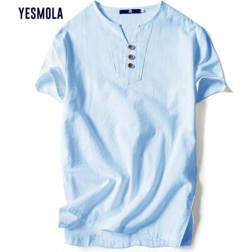 YESMOLA 95%Cotton Men T-shirt V-neck Fashion Design Slim Fit Soild T-shirts Male Tops Tees Short Sleeve T Shirt for Men