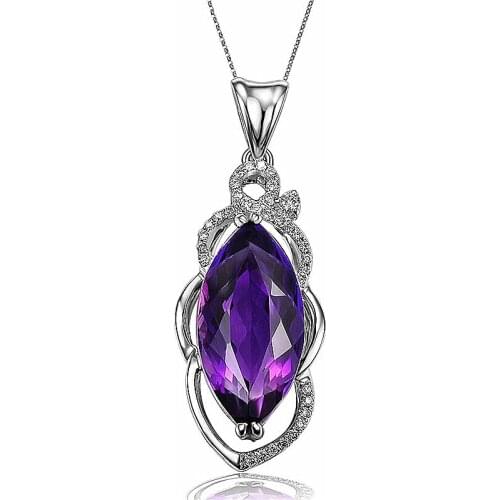 925 Silver Amethyst Pendant Necklace For Women Fashion Elegant Purple Gemstone Diamond Pendant Jewelry Pendant Female