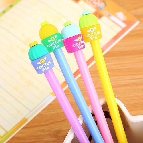 100 Pcs Creative Stationery Jelly Cactus Neutral Pen Cactus Lovely Fresh Student Waterborne Pen Cartoon Office Syringe Pen