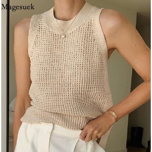 2021 Hollow Out Knitted Tanks Camis Vest Women Summer Sleeveless Tank Top Women Thin Basic Ice Silk Camisoles Tanks Female 14810