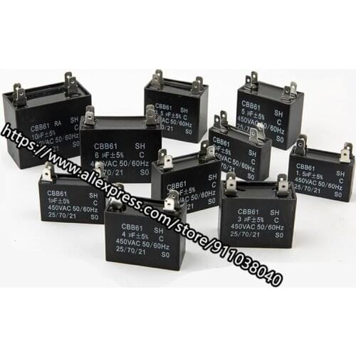 5PCS/LOT CBB61 fan start capacitor 1.2/1.5/1.8/2/2.5/3/4/5/6/7UF ceiling fan range hood 450V 10UF 12 14 15 17 20UF