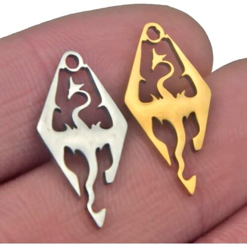 5pcs Stainless Steel Gold Dinosaur Dragon Charm DIY Pterosaur Flying Animal Necklace jewelry making Pendant Finding Accessories