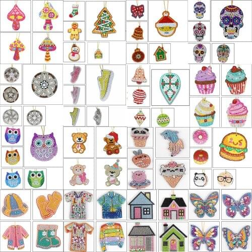Diamond Painting 5D New Piece Set DIY Keychain Full Diamond Christmas Children Keychain Cartoon Animal Double-sided Pendant Gift
