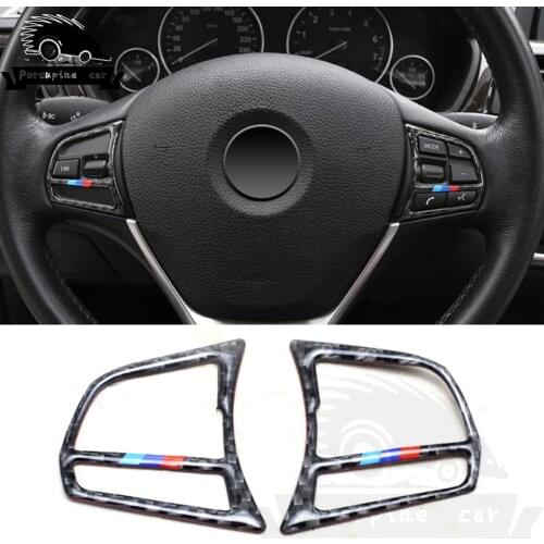 Car Accessories Interior Carbon Fiber Steering Wheel Buttons Frame Auto Stickers Covers For BMW 1/2/3/4 Series 3GT 13-18 Styling
