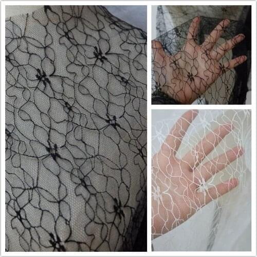 100X150cm(1Meter) White Black Hollow Tulle Mesh Fabric DIY Base Shirt Embroidery Wedding Veil Net Fabric