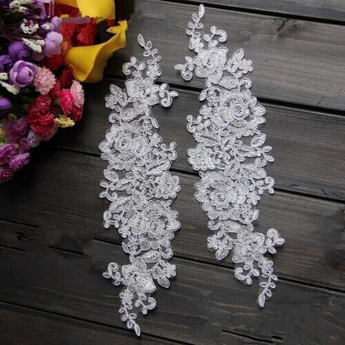 32*10cm Off-white Wedding Dress Applique DIY Bride Hair Accessory Lace Applique Fabric Patch for bridal wedding dress