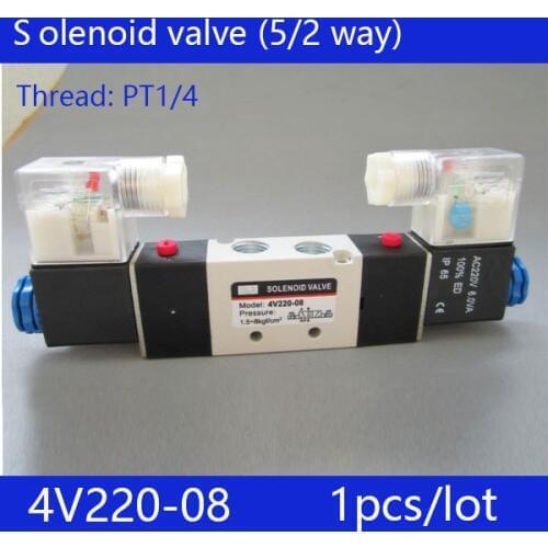 Free shipping 1pcs good qualty 5 port 2 position Solenoid Valve 4V220-08,have DC24v,DC12V,AC24V,AC36V,AC110V,AC220V,AC380V