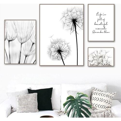 Black And White Abstract Canvas Print Paintings Dandelion Wall Art Poster Quotes Prints Nordic Wall Pictures Living Room Decor