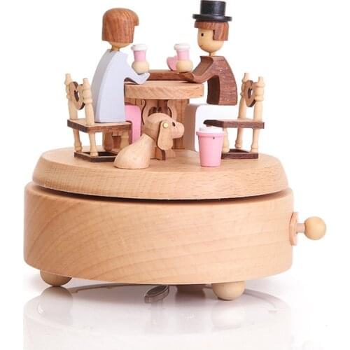 MGT Wooden rotating music box clockwork music handmade wooden box crafts accessories retro home decoration Valentines Day gift