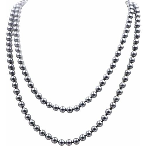 Long Chain Necklace Dark Gray Round Simulated Glass Pearl Beads Necklaces Faux Matte Pearls Shell Multilayer Necklaces 56" A944