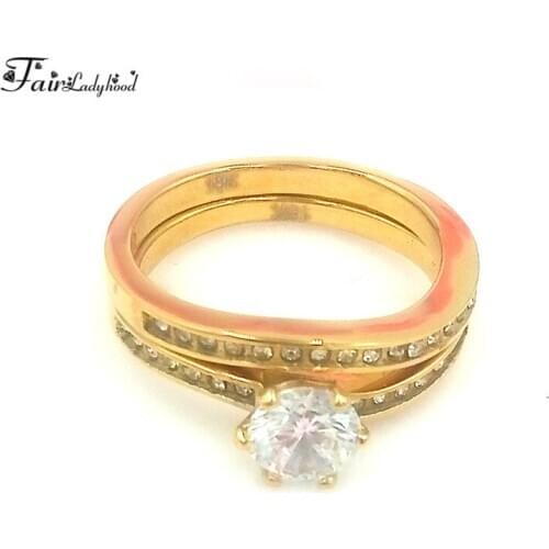FairLadyHood Double Round CZ Titanium steel Engagement For Women
