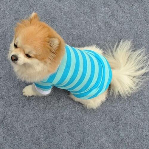 Pet T-shirt Elastic Breathable Cotton Dog Lapel Striped Shirt for Summer