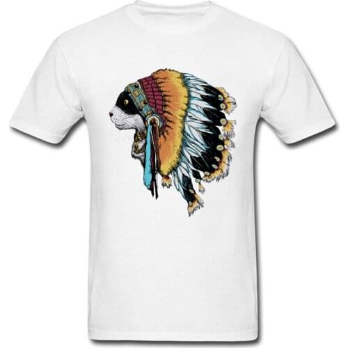 Chiefcat T-shirt Men T Shirt Tribal Chief Cat Tshirt Summer Cotton Clothes Mens Black White Tops Egypt Style Tees