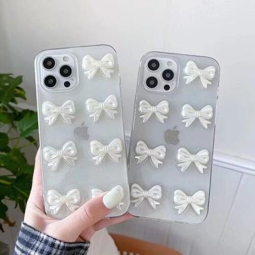 Gimfun Luxury 3D Cute Bowknot Phone Case for iPhone 11 12 Pro Max XS Max X XR 7 8 Plus Simple Clear Soft Tpu Shockproof Case