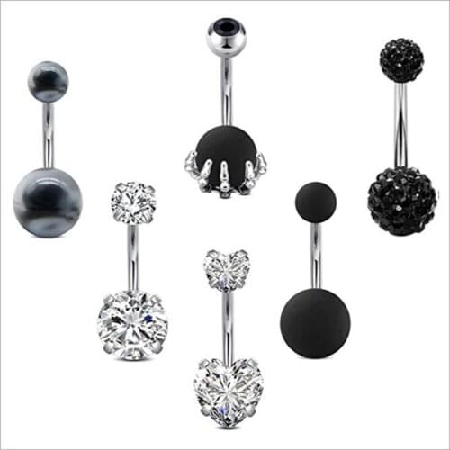 JINGLANG Belly Button Rings Piercing Surgical Steel Black Peach Heart Center Claw Shape Navel Jewelry Women Set Combination