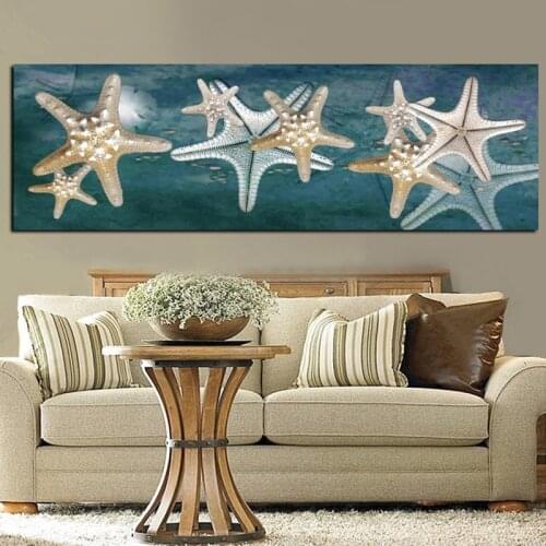 Print Canvas Art Abstract Still Life Starfish on Lake Seascape Oil Painting Modern Landscape Wall Picture Poster For Living Room