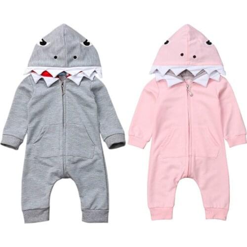 Newborn Baby Romper Jumpsuits 2021 Autumn Winter Toddler Girls Boys Clothes Long Sleeve Shark Hooded Jumpsuit Baby Outfits