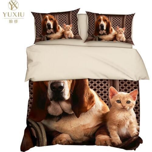 YuXiu 3D Bedding Set Animal Cats Dog blue Duvet Covers 3Pcs Sets Bed Linen Quilt Cover King Queen Full Twin Double Size