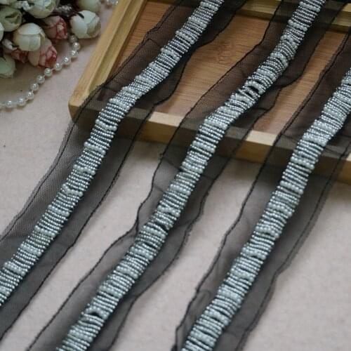 2 Yards Pearls Beaded Lace Trim Pearls Lace Trim Tape Delicate lace Trim Ribbon for Bridal gown, Collar, Sash Belt, Headbands