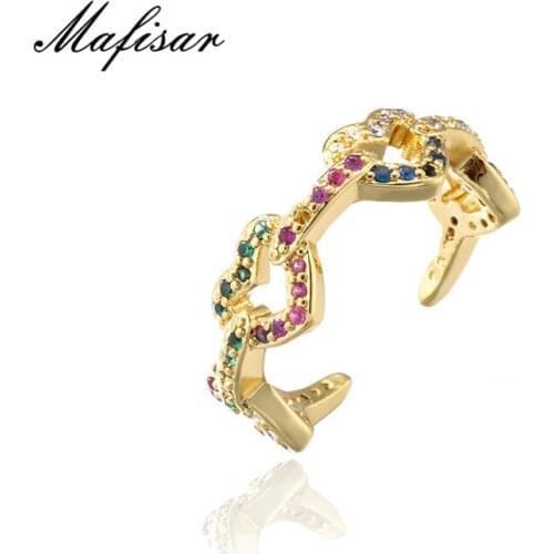 Mafisar Fashion Colourful Cubic Zircon Women Finger Ring Unique Open Design Hollow Heart Ring Wedding Engagement Jewelry