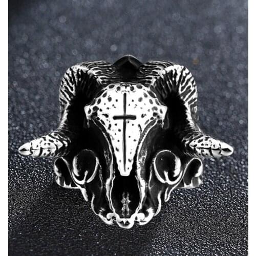 Stainless Steel Gothic Satanic-Skull Ring Punk Devi Demon Viking-Goat Head Rings Mens Biker Ring Religion Jewelry Gift