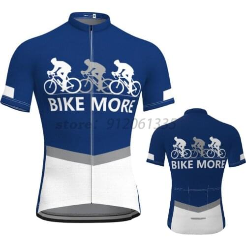 Mens Short Sleeve Cycling Jersey Cycling Clothes BIKE MORE Bicycle Summer Blue Cycling Top Bike Top MTB Road Wear