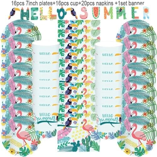 Summer Palm Leaf Green Theme Tableware Set Hawaii Tropical Party Decor Baby Shower Wedding Jungle Party Suplies Decoration