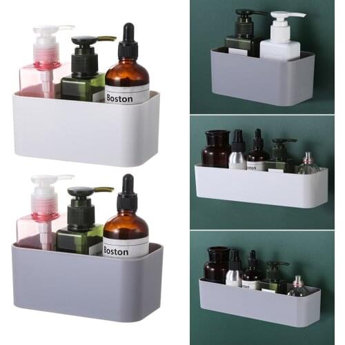 Wall Mounted No trace Cosmetic Storage Box Bathroom Storage Rack Wall Shelf Adhesive Organizer Remote Control Holder Home Decor