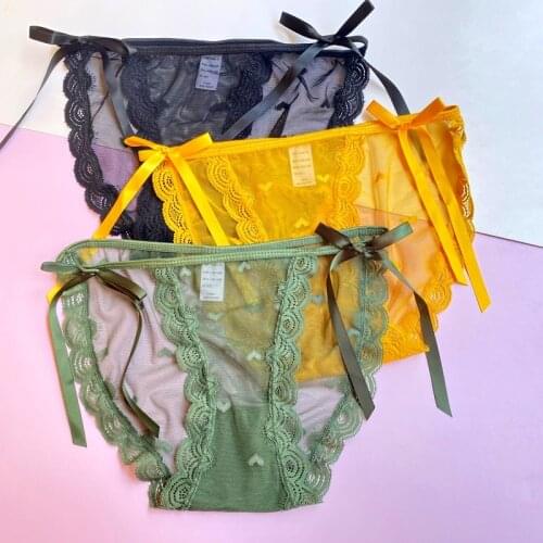 Underwear Women Lace Panties Cute Hollow Out Girl Lingeries Heart Mesh Transparent Bownot Female Briefs