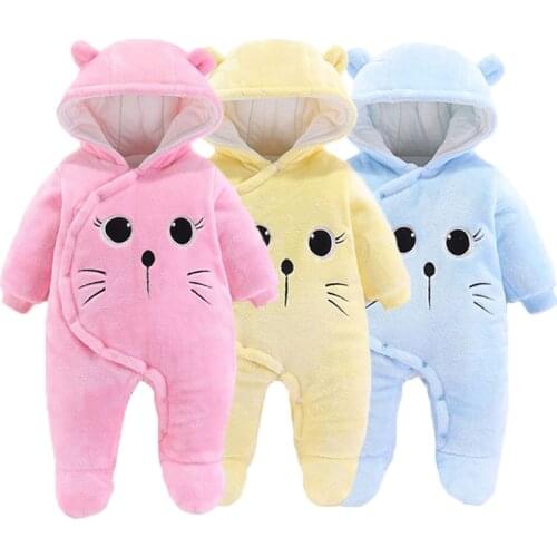 Baby girl clothes cartoon bear jumpsuit newborn baby boy clothes thick warm warm Romper crawling clothes jumpsuit baby winter