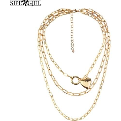 FASHION Multilayer necklace Vintage Thick Chunky Chain Choker Multilayer Heart Necklaces Jewelry