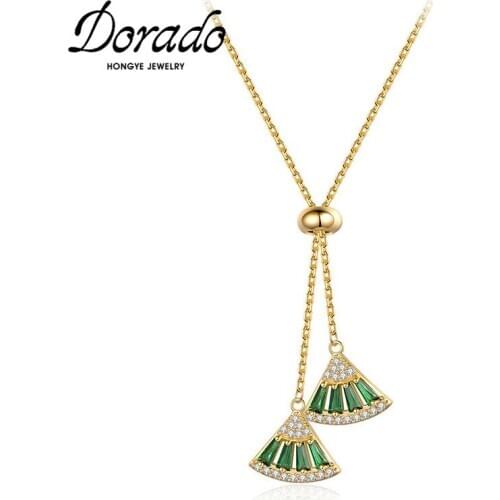 Dorado 2020 Classic Green Zircon Sector Pendant Necklace for Women Luxury Metal Sweater Long Chain Party Zircon Simple Collares