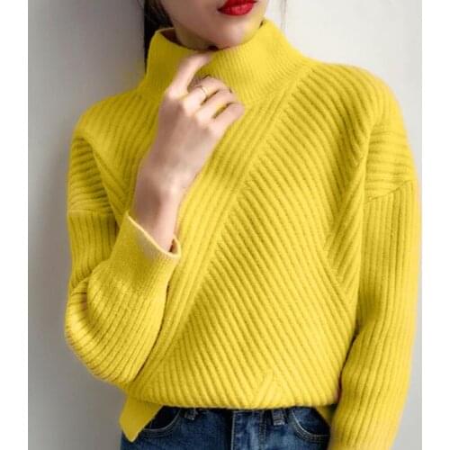 Pop High Quality Women Autumn Winter Sweater Knitted 6 Colors White Yellow Female Polluver Turtleneck Femme Sweaters