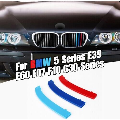 Dropship 3pcs Car 3D M Styling Front Grille Trim Bumper Cover Strip Strips Stickers Cover for BMW 5 Series E39 1995-2003