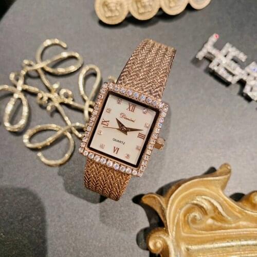 Luxury brand crystal Quartz WristWatch 8 diamond stainless steel watch sign letter logo Mother of pearl shell Dial clock