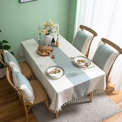 Wave Pattern Tablecloth Nordic Style with Tassels Furniture Dustproof Cover Coffee Dining Table Desk Decoration Nappe De Table