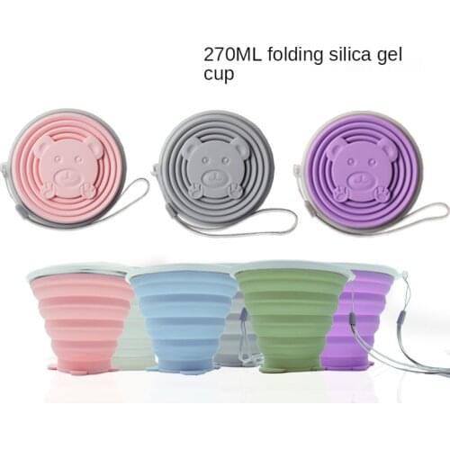 270ml Silicone Folding Cup Outdoor Portable Folding Camping Coffee Cups With Lids Lanyard Expandable Drinking Travel Mug