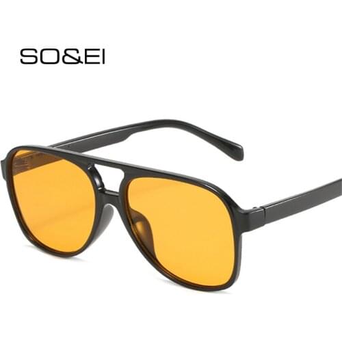 SO&EI Retro Double Bridges Women Pilot Sunglasses Fashion Tea Gray Gradient Eyewear Shades UV400 Men Outdoor Driving Sun Glasses