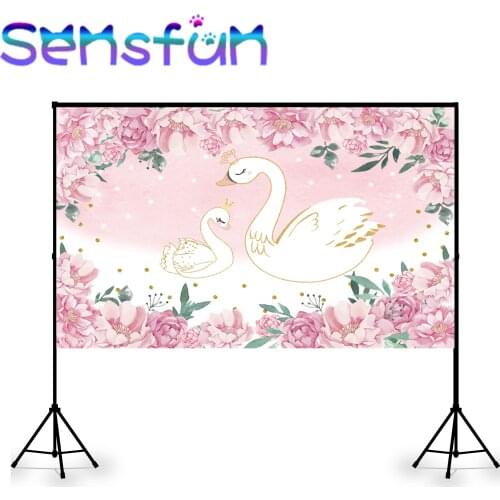 Sxy0039 Swan Photography Background Newborn Baby Shower Banner Photo Studio Pink Flower Kids Birthday Party Backdrops 7x5ft