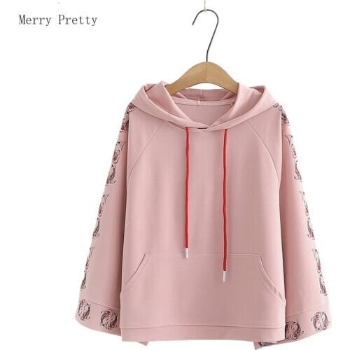 White Woman Hooded Sweatshirts Cartoon Print Cotton Hoodies With Pockets Casual Long Sleeve Pullovers Tracksuits Female