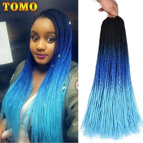 TOMO Senegalese Twist Synthetic Crotchet Braids Hair 24Inch 30Roots Ombre Three Tone Braiding Hair Extensions Black Brown Color
