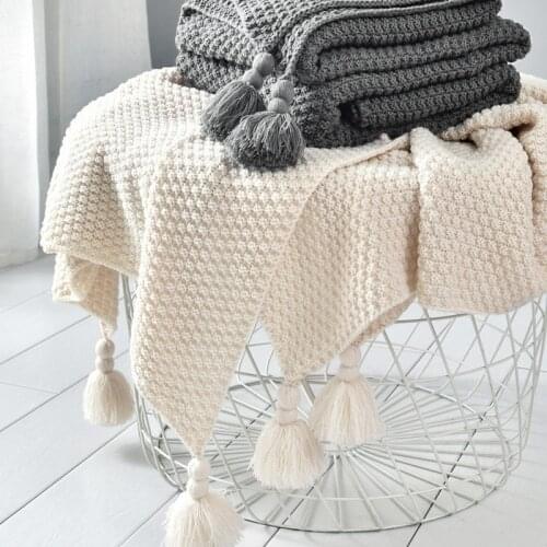 Knitted Sofa Blanket Soft Throw Blanket Pure Color Sofa Towels with Tassel Office Nap Shawl Leisure Air Conditioning Manta