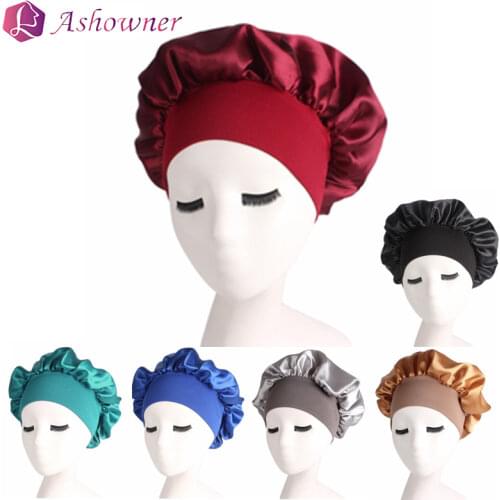 Women Satin Bonnet Silk Sleep Night Cap Elastic Head Cover Hat Curly Hair Nightcap Night Ha Unisex Cap de nuit