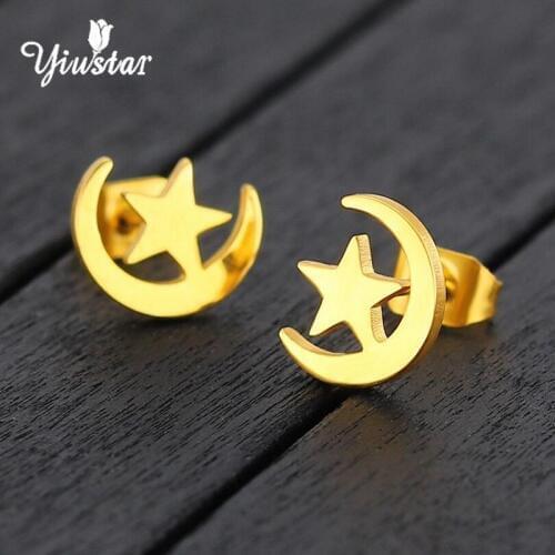Yiustar New Black Stainless Steel Earring Studs Moon Star Earrings Wholesale Accessories Women Men Jewelry for Cocktail Party