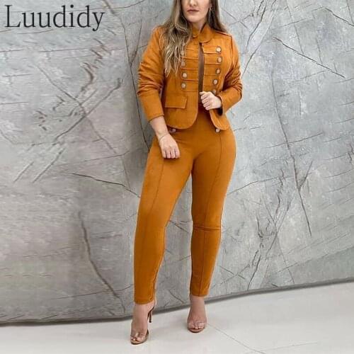 Two Piece Suit Sets Women Fashion Solid Color Double Breasted Blazer & Pants Set