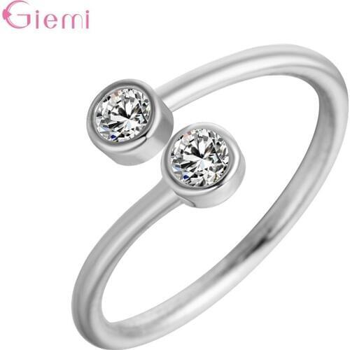 Fashion Simple 925 Sterling Silver Cubic Zirconia Opening Ring for Women Girl Vogue Rhinestone Jewelry Ornaments