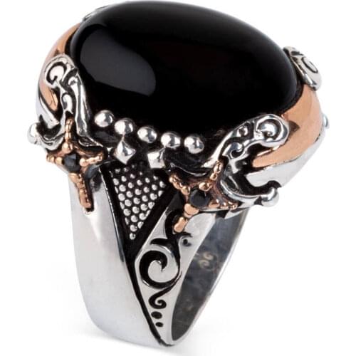 925 Sterling Silver Sword Model Black Onyx Stone Silver Mens Ring Exclusive Ring For Men with Onyx Gemstone