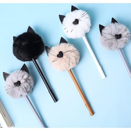 16PCS Plush Cat Gel Pens Cute Meow Meow Stylish Pen Student Stationery Ball Pen Kawaii School Supplies