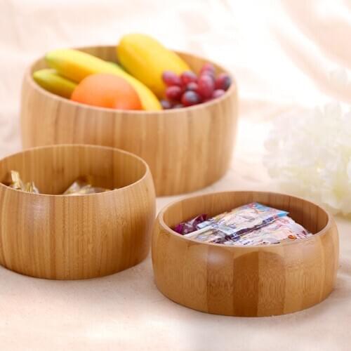 3pcs/set Round Bamboo Storage Bowl for Fruit Vegetables Salad Snack Dried Fruit Tray Bamboo and Wood Products Super Capacity