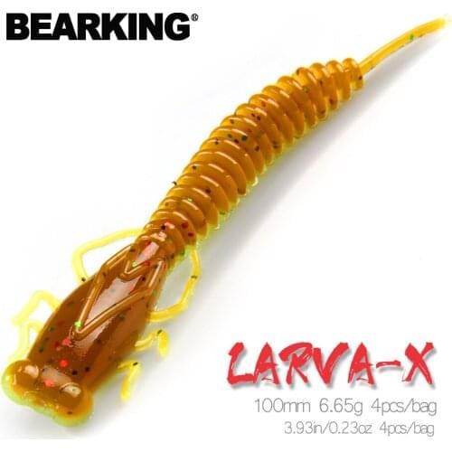 BEARKING Larva 100mm 6.65g 4pcs Artificial Soft Lures Fishing Worm Silicone Bass Pike Minnow Swimbait Jigging Plastic Baits